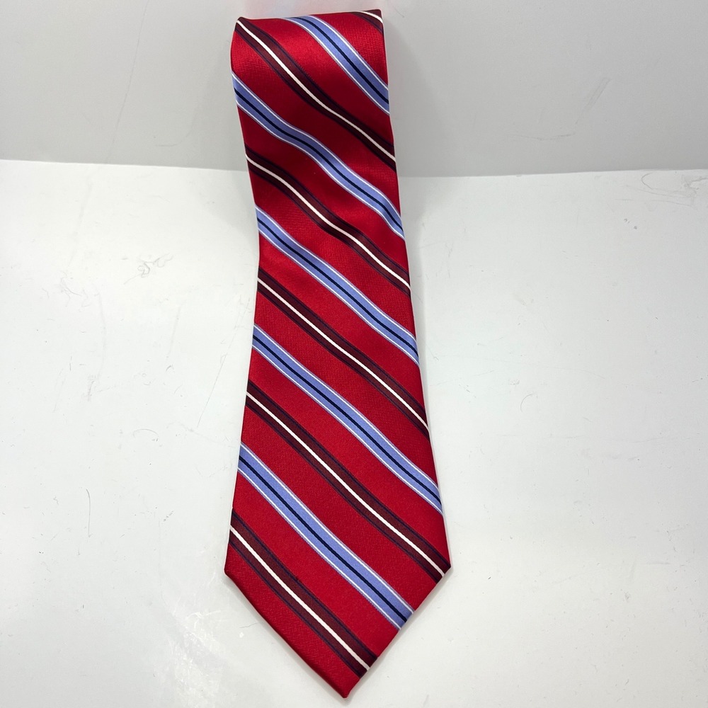 Club Room Red Blue White Striped Silk‎ Tie Mens Hand Made Necktie Classic Width